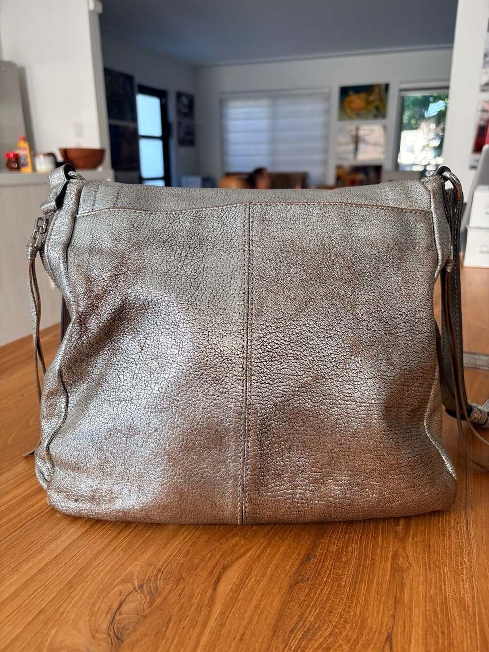 Aimee Kestenberg Fifth Avenue Pewter Leather Metallic Crossbody Bag - Picture 4 of 15